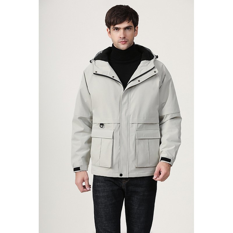 Factory Direct Custom Men's down Jacket for Winter Comfortable Loose Fit European Style Solid Colour Woven Canvas Hooded Collar