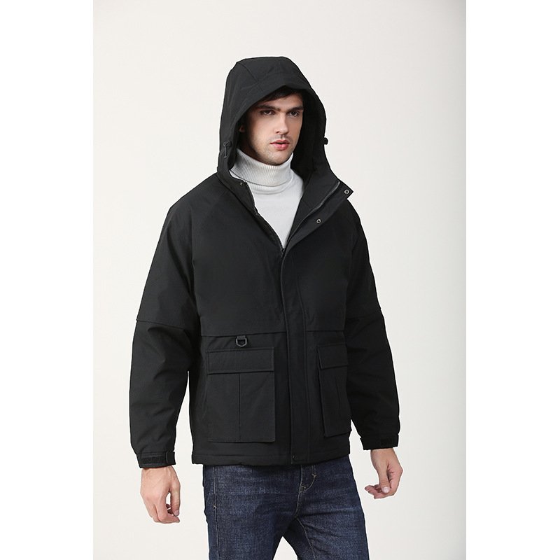 Factory Direct Custom Men's down Jacket for Winter Comfortable Loose Fit European Style Solid Colour Woven Canvas Hooded Collar