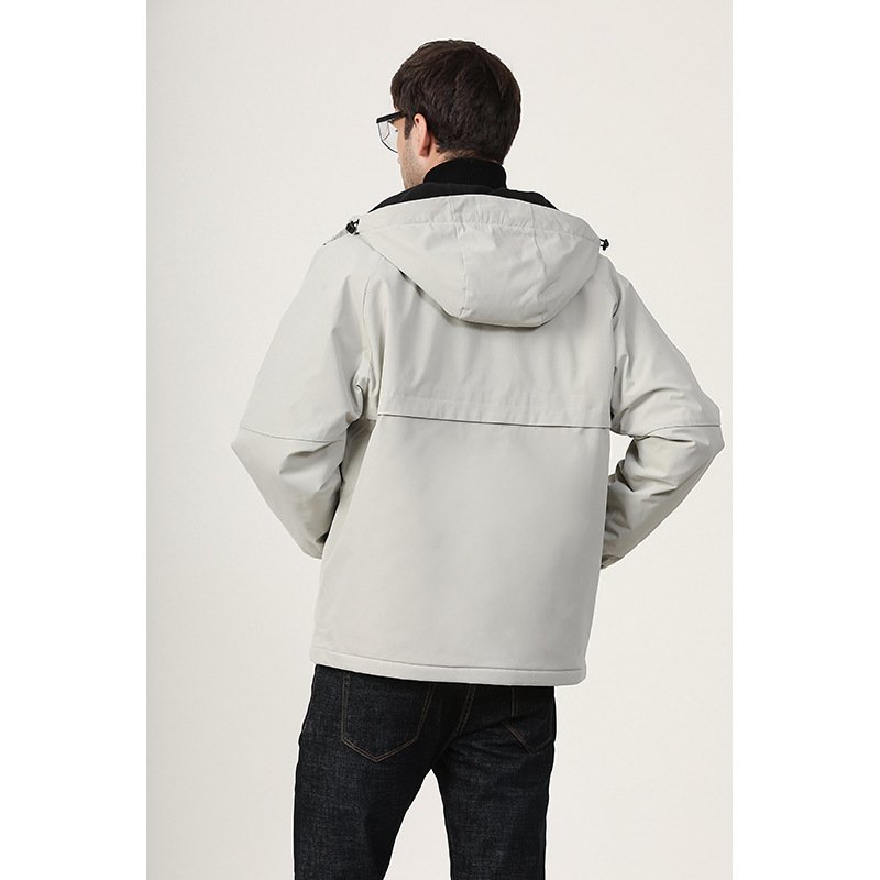Factory Direct Custom Men's down Jacket for Winter Comfortable Loose Fit European Style Solid Colour Woven Canvas Hooded Collar
