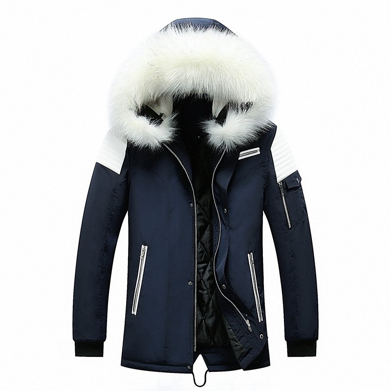 OEM Clothing Winter Men's Puffer Jackets Detachable White Faux Fur Hooded Puffer Parka Jacket Cotton Men Fashion Coat ropa homb