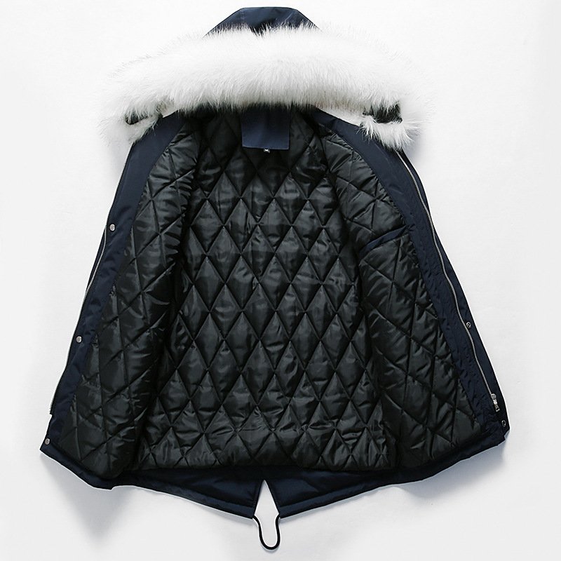 OEM Clothing Winter Men's Puffer Jackets Detachable White Faux Fur Hooded Puffer Parka Jacket Cotton Men Fashion Coat ropa homb