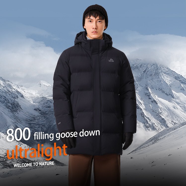 PELLIOT outdoor winter new design hooded 800 filling mid-length men's ultralight thick goose down jacket