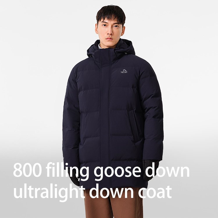 PELLIOT outdoor winter new design hooded 800 filling mid-length men's ultralight thick goose down jacket