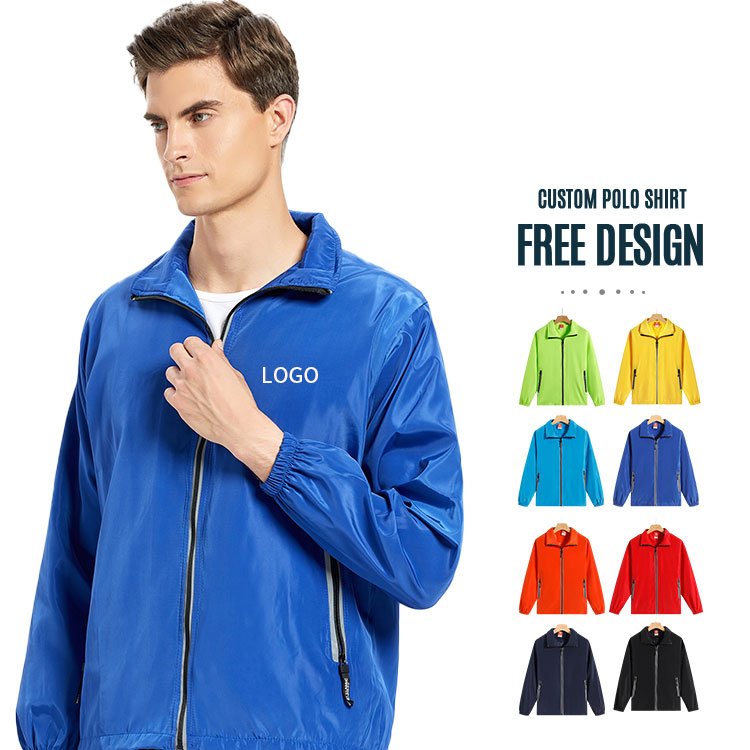 High density soft fiber polyester men's windbreaker jackets outdoor water and wind proof jackets support custom