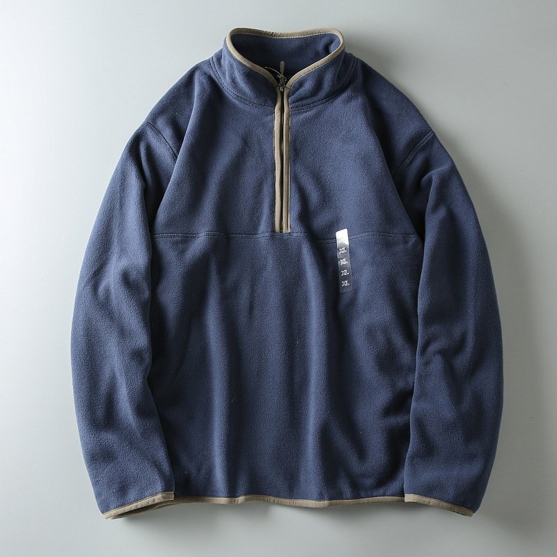 Factory directly custom logo embroidery high quality quarter zip fleece heavy weight double sided polar fleece jacket men