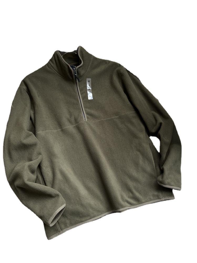 Factory directly custom logo embroidery high quality quarter zip fleece heavy weight double sided polar fleece jacket men