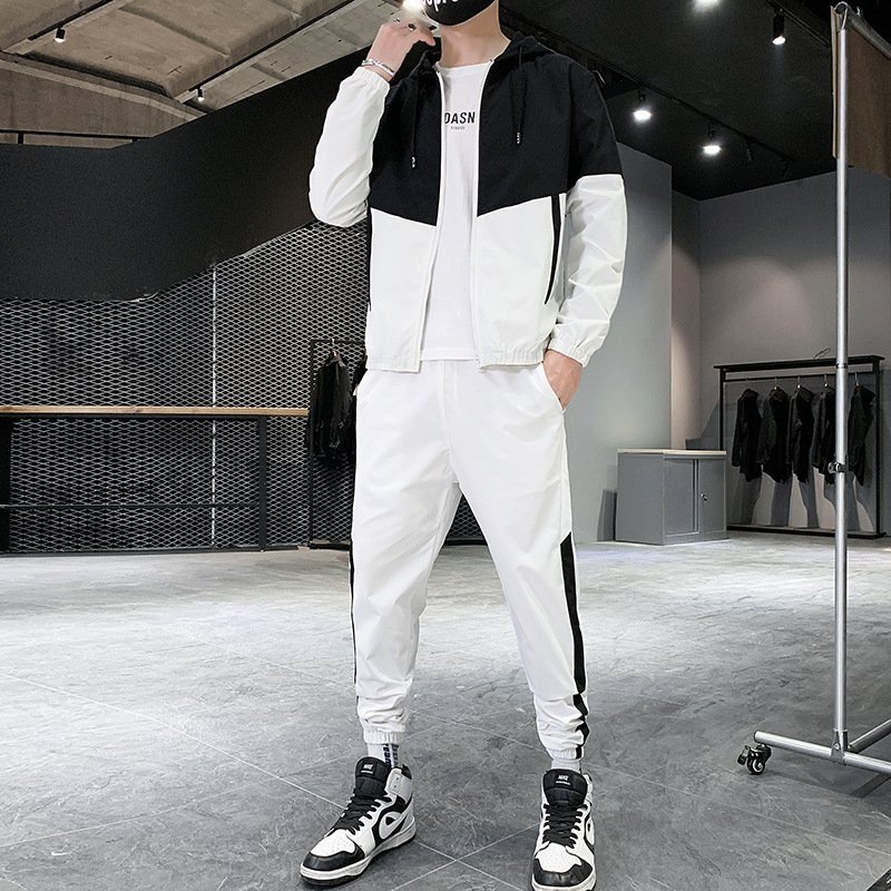 Trend Handsome Fashion Youth Other Fabric Zipper Jacket Knitted Windproof 2pcs Brand Blazer Men's Jacket Suit Casual Jacket