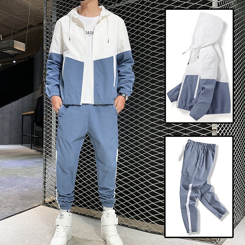 Trend Handsome Fashion Youth Other Fabric Zipper Jacket Knitted Windproof 2pcs Brand Blazer Men's Jacket Suit Casual Jacket