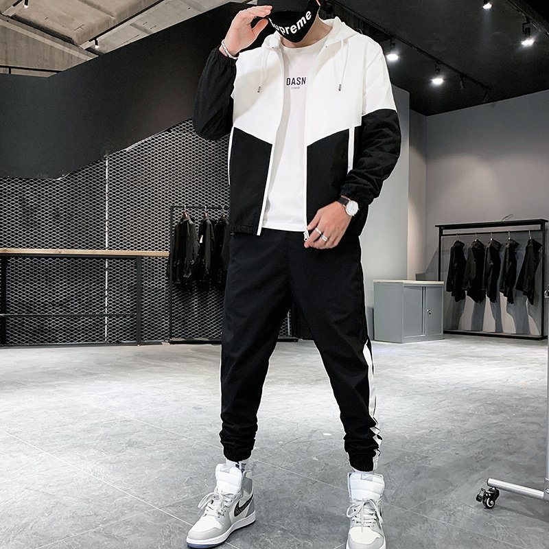 Trend Handsome Fashion Youth Other Fabric Zipper Jacket Knitted Windproof 2pcs Brand Blazer Men's Jacket Suit Casual Jacket
