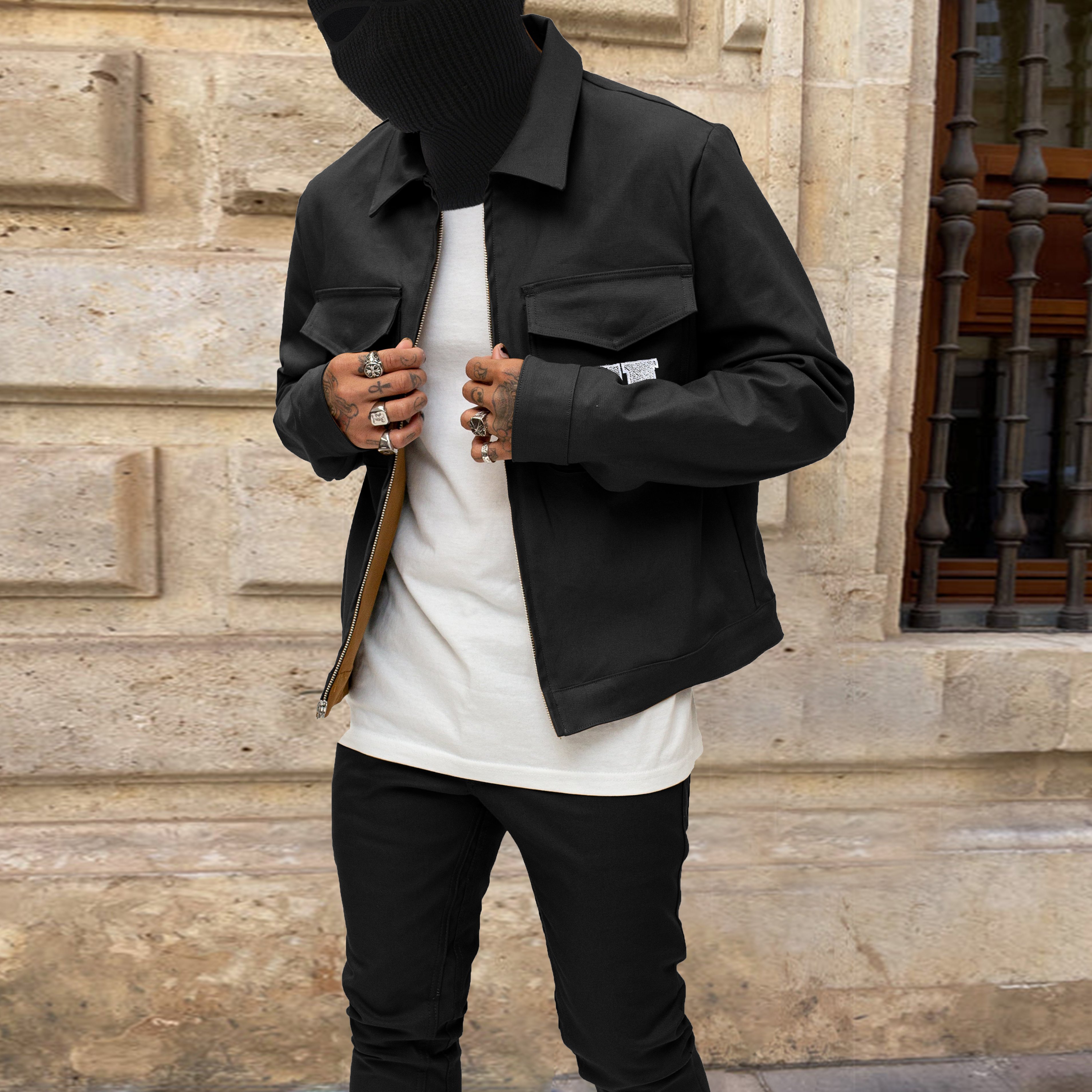 Manufacturer Streetwear High Quality Winter Cotton Embroidery Work Jacket OEM Lapel Jacket Black Zip Up Jacket For Men