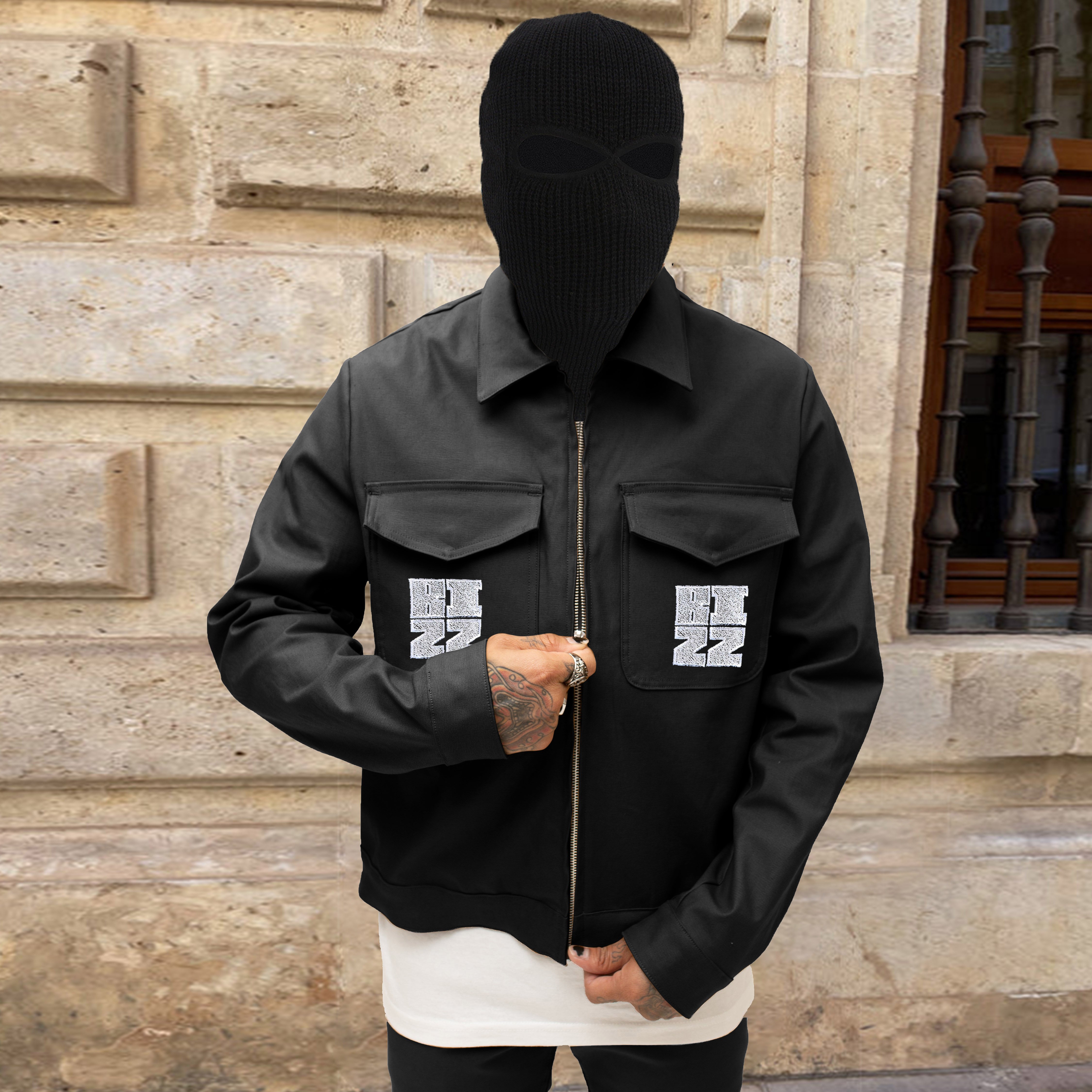 Manufacturer Streetwear High Quality Winter Cotton Embroidery Work Jacket OEM Lapel Jacket Black Zip Up Jacket For Men