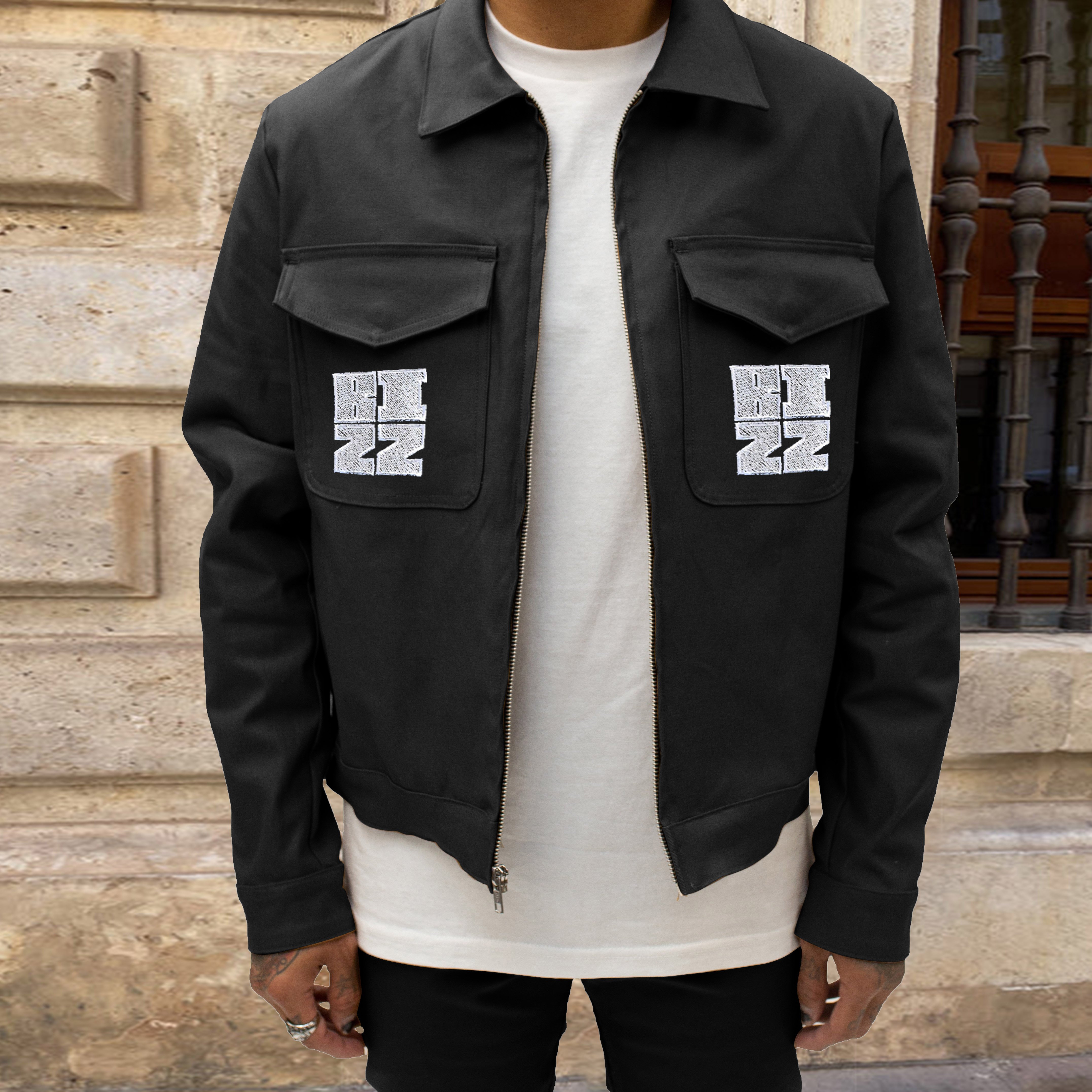 Manufacturer Streetwear High Quality Winter Cotton Embroidery Work Jacket OEM Lapel Jacket Black Zip Up Jacket For Men