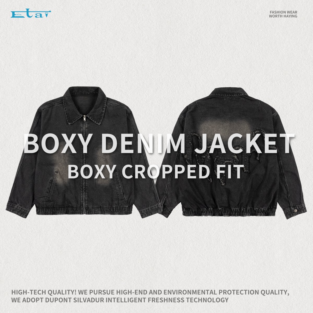 high quality shirt collar boxy cropped fit denim jacket custom wash streetwear men's clothing jacket for men