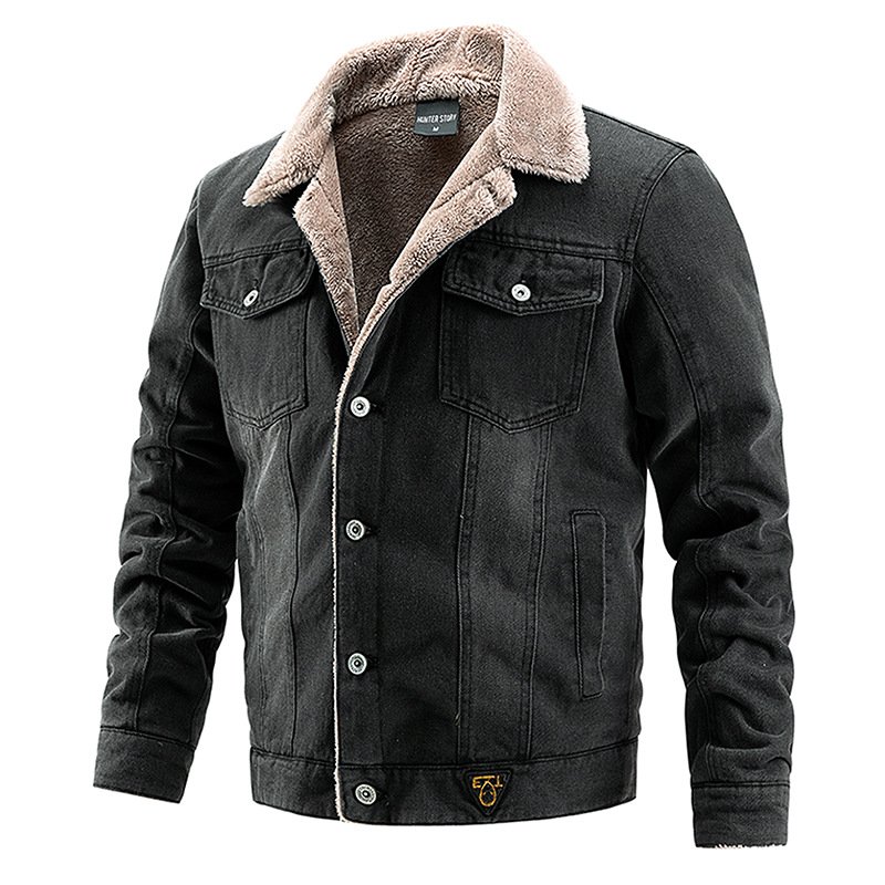 Men's Vintage Corduroy Denim Jacket Casual Stand Collar Button Down Sherpa Fleece Lined Mens Jacket