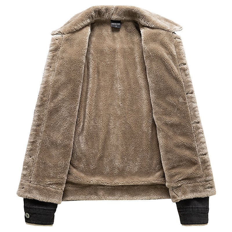 Men's Vintage Corduroy Denim Jacket Casual Stand Collar Button Down Sherpa Fleece Lined Mens Jacket