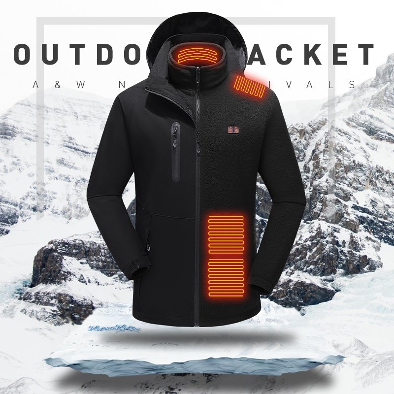 OEM Unisex Chargeable Graphene Heated Jacket Customized 4 Zones Temperature Control Warming 5V Battery Heating Jacket
