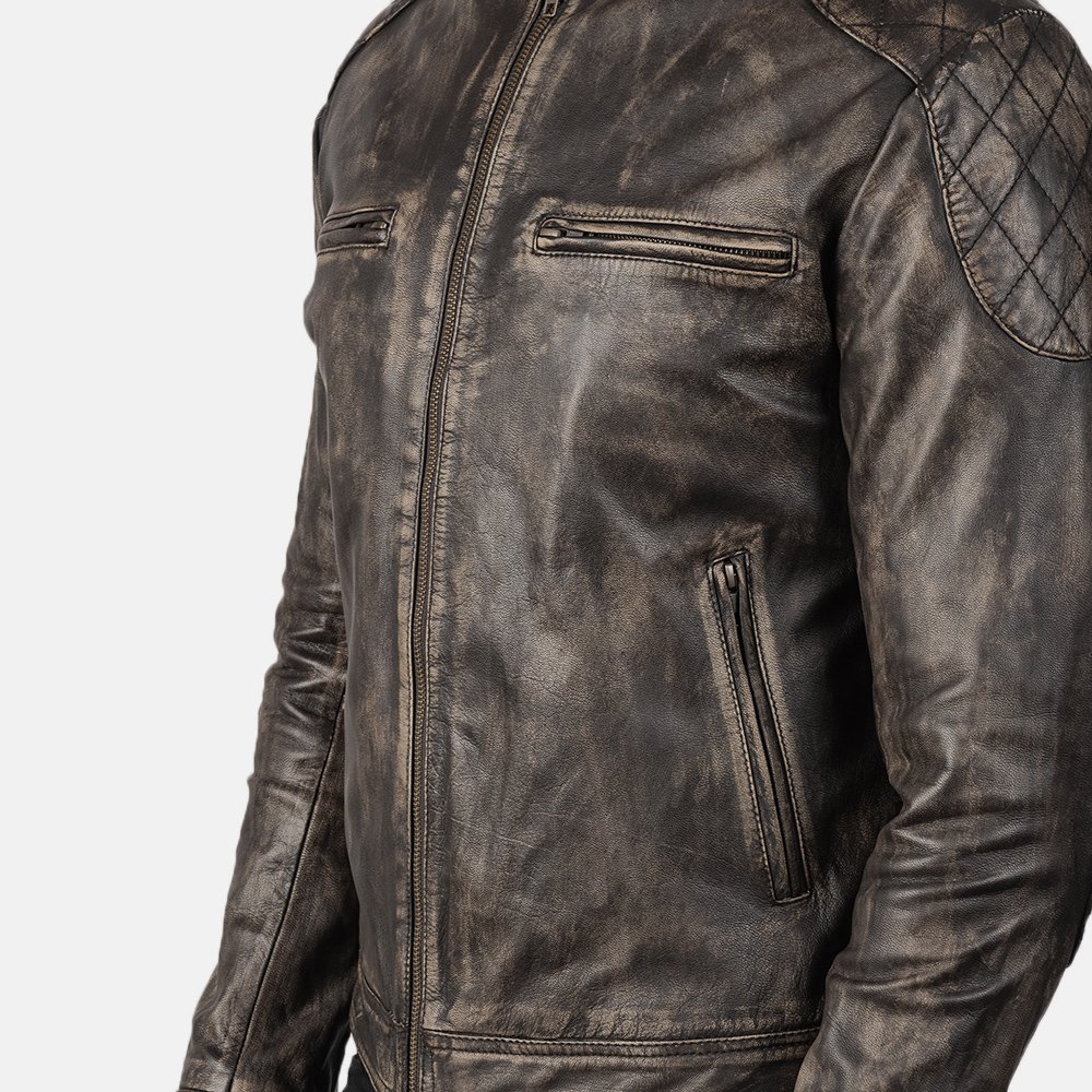 Men's Jackets men biker jacket safety wear best quality cowhide leather band with snap button cuff style open hem wax leather