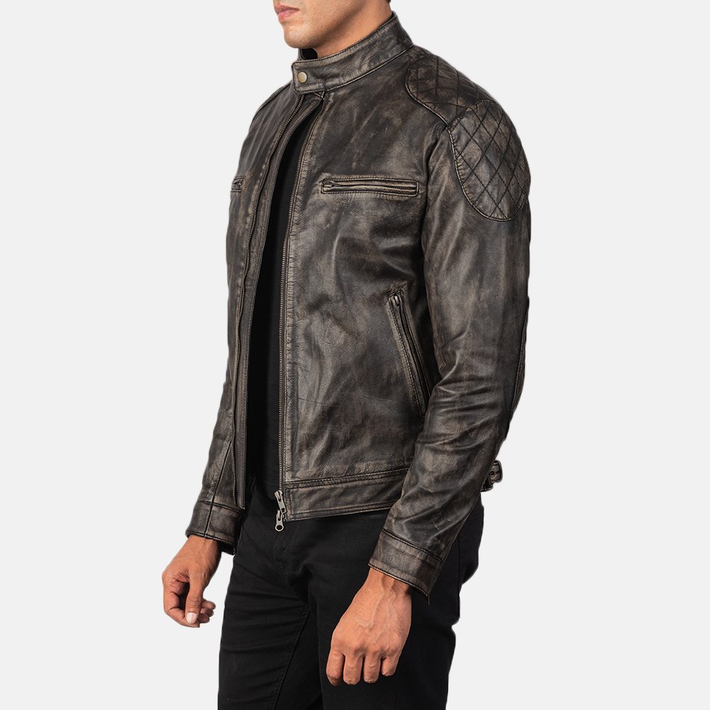 Men's Jackets men biker jacket safety wear best quality cowhide leather band with snap button cuff style open hem wax leather