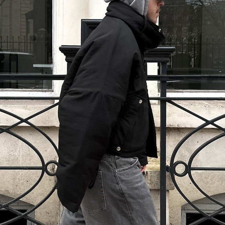 Wholesale latest design patchwork black unisex puffer jacket with short style