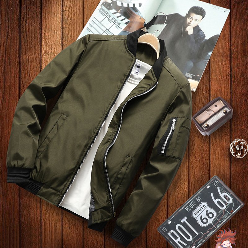 Men Spring Plus Size Windbreak Coat Tops Clothes Solid Color Work Wear Stand Collar Long Sleeve Zipper Men's Jackets