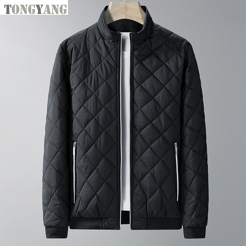 TONGYANG Winter men's Korean slim-fit solid color Stand collar leisure plus fleece thickened warm jacket plus cotton warm jacket