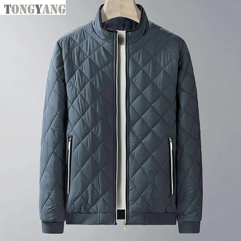 TONGYANG Winter men's Korean slim-fit solid color Stand collar leisure plus fleece thickened warm jacket plus cotton warm jacket