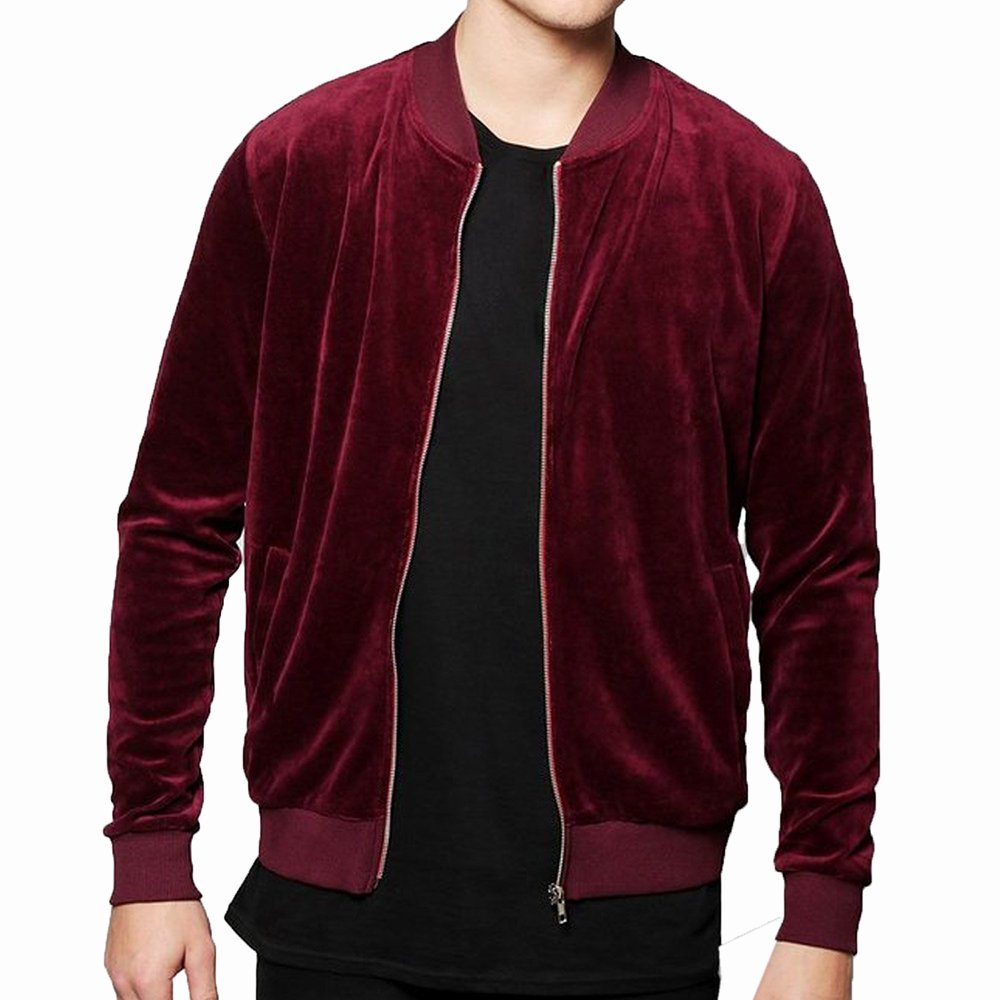 Hot Selling Men's Velvet Jackets in Red Color Wholesale Price Casual Wear Winter Bomber Jackets Made in Pakistan