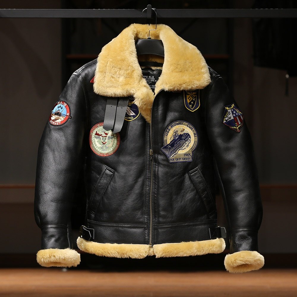 Hot Selling Best Winter Men's Sheepskin Fur Customized Design B3 Bomber Embroidery Plus Size Overcoat Smart Leather Jackets