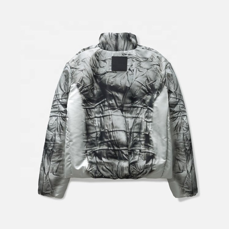 Men's winter regular sleeve tie-dye pleated design down puffer jacket with stand collar zipper