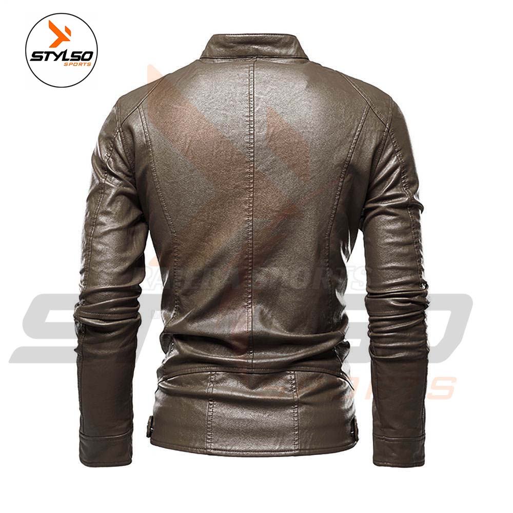 Men's Trending Cruiser Leather Jacket Stylish Real Leather Waist Coat with Stand Collar Zipper Closure Casual Top for Winter