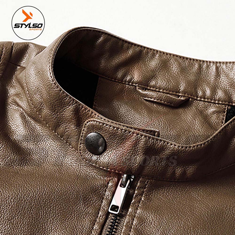 Men's Trending Cruiser Leather Jacket Stylish Real Leather Waist Coat with Stand Collar Zipper Closure Casual Top for Winter