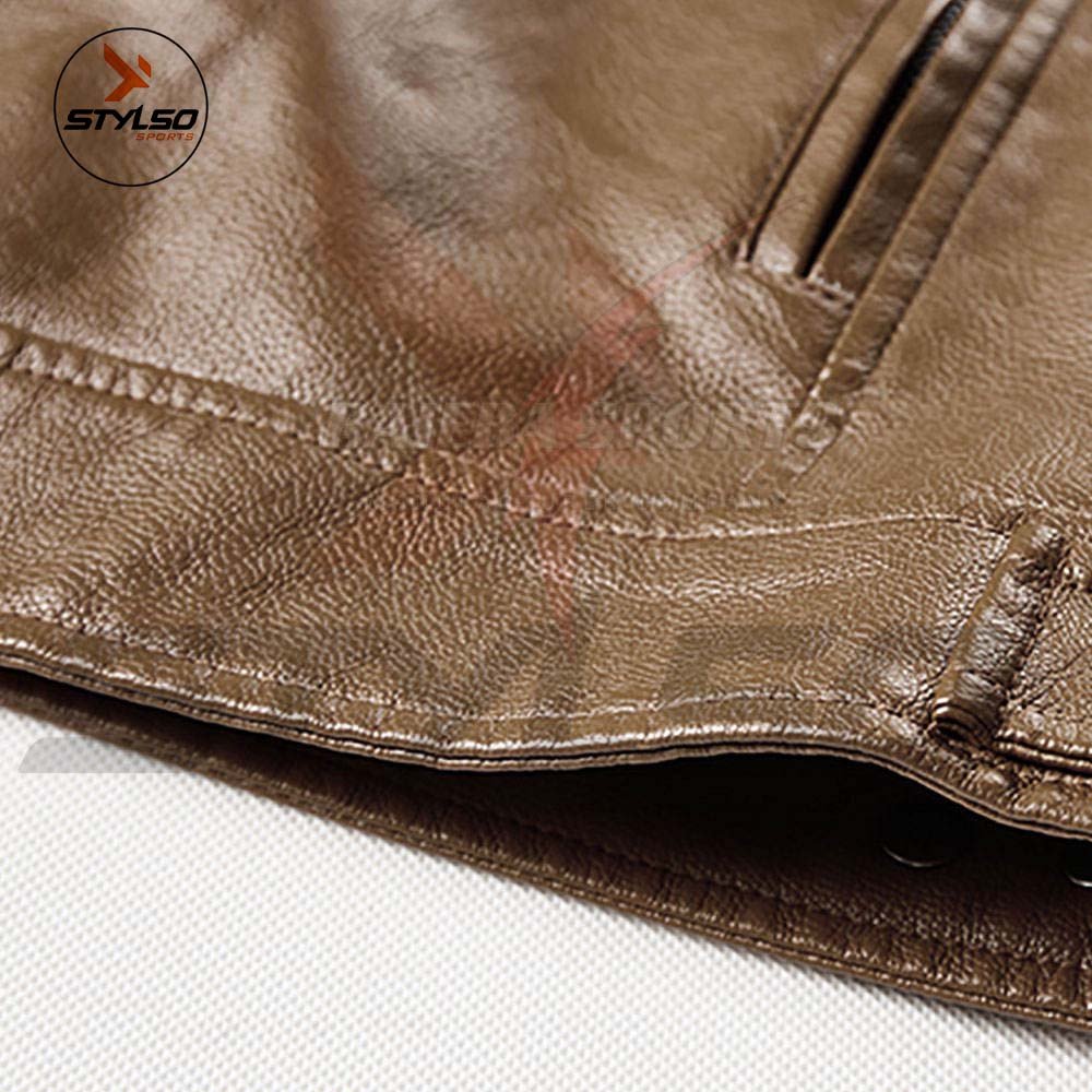 Men's Trending Cruiser Leather Jacket Stylish Real Leather Waist Coat with Stand Collar Zipper Closure Casual Top for Winter