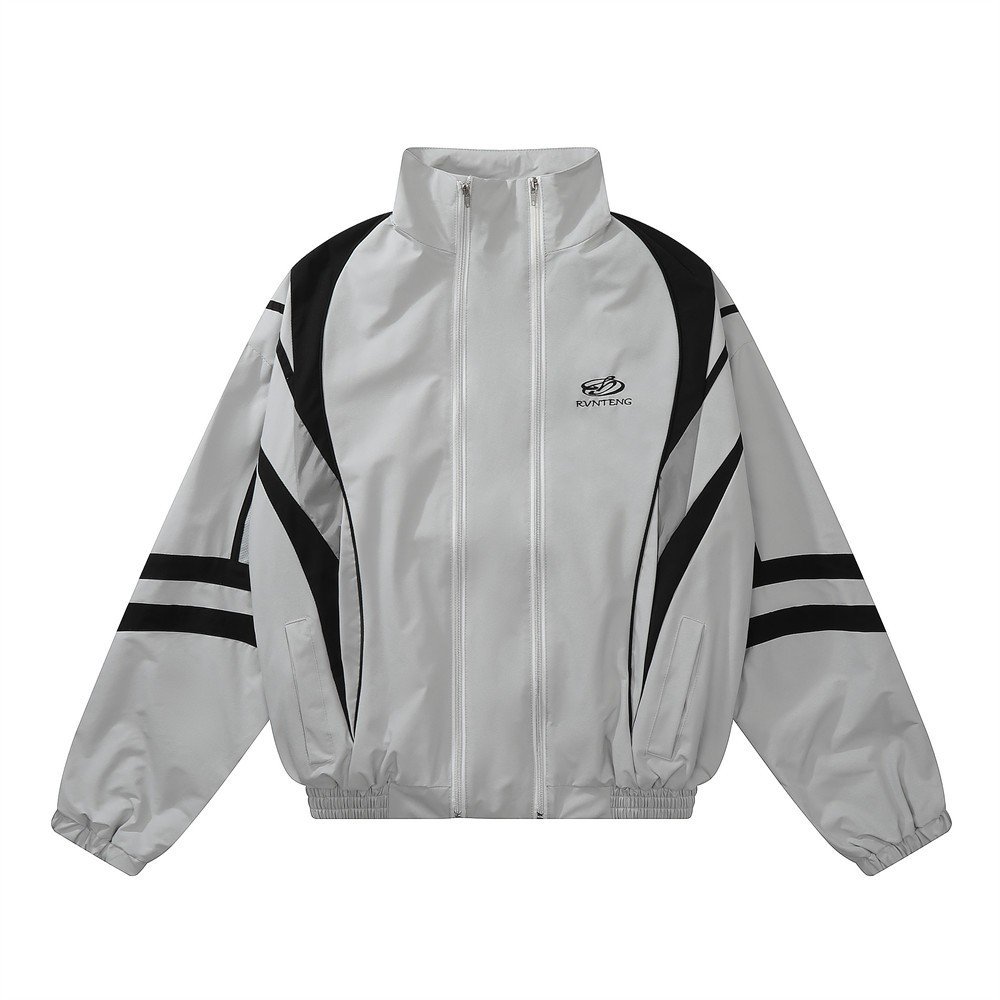 Men's Street Wear Windbreaker Jacket Zip Up Polyester Black Color Block Track Jacket