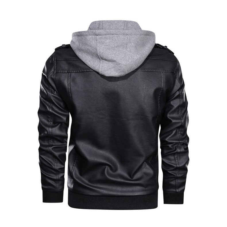 5XL Winter Casual Vintage Black Zipper Biker Hooded Jacket Coat Men Long Sleeve Mens Leather Jacket Motorcycle Jacket