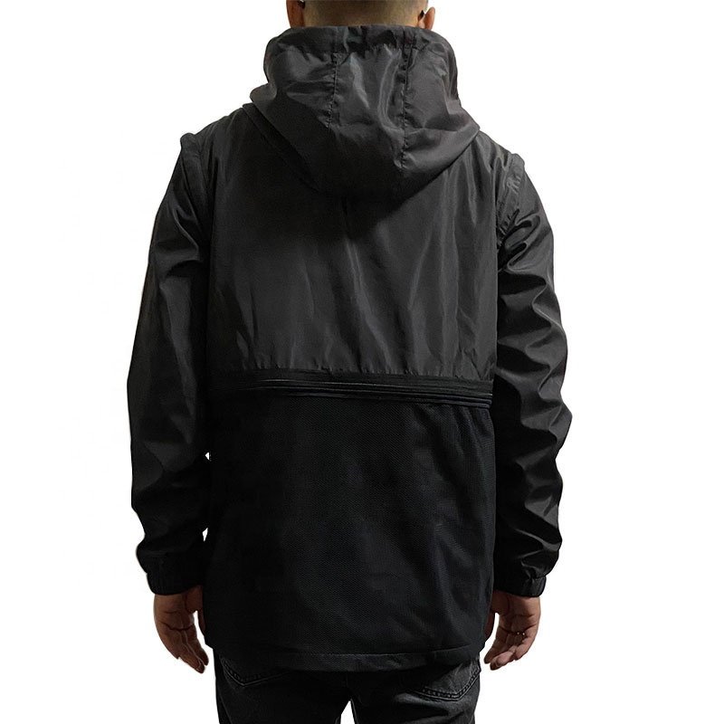 Custom Wholesale Black Plain Lightweight Multi-Pocket Men's Windbreaker jacket
