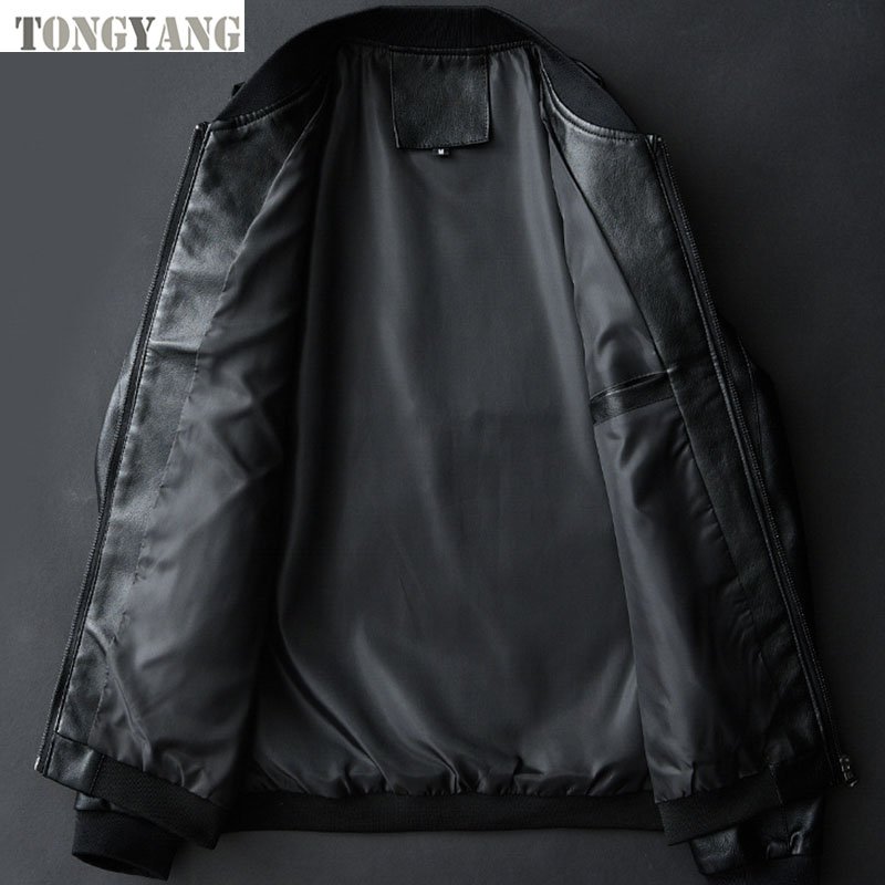 TONGYANG New Leather Jacket Bomber Motorcycle Jacket Men Black Biker PU Baseball Jacket Plus Size Fashion Causal Jaqueta Male