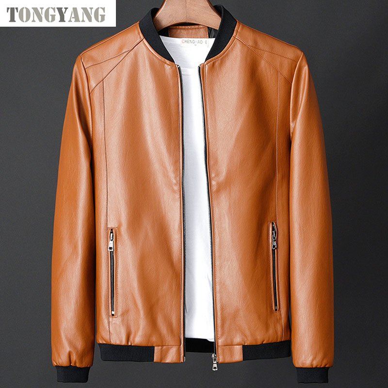 TONGYANG New Leather Jacket Bomber Motorcycle Jacket Men Black Biker PU Baseball Jacket Plus Size Fashion Causal Jaqueta Male