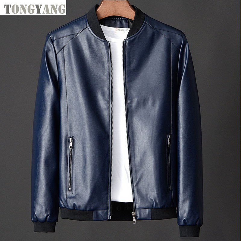 TONGYANG New Leather Jacket Bomber Motorcycle Jacket Men Black Biker PU Baseball Jacket Plus Size Fashion Causal Jaqueta Male