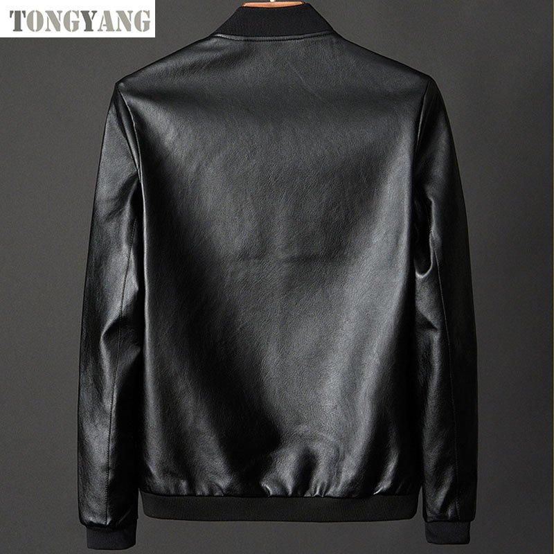 TONGYANG New Leather Jacket Bomber Motorcycle Jacket Men Black Biker PU Baseball Jacket Plus Size Fashion Causal Jaqueta Male