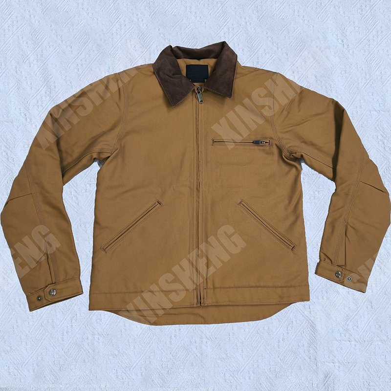 Wholesale custom men's casual heavy cotton thick zip up utility pockets waxed canvas work jacket for men