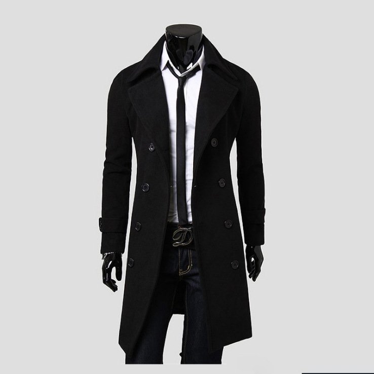 Top Grade New Double Breasted Extended Simple Luxury Men'S Woolen Overcoat Plus Size Men'S Overcoat