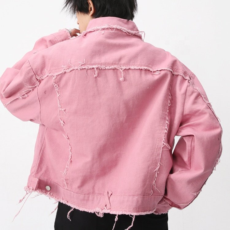 Custom men jean jacket for men plain denim jackets 2024 pink denim jacket