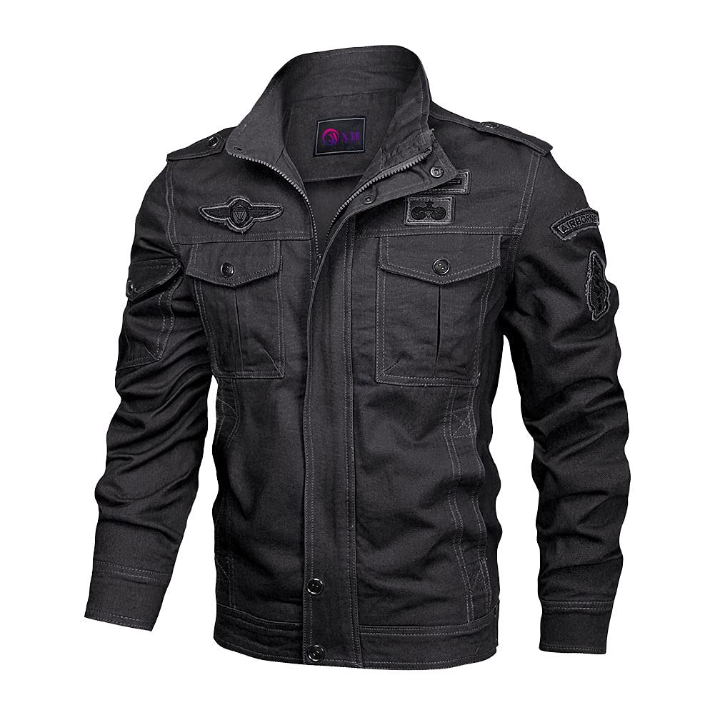 Multi Pocket men's jacket canvas casual zipper autumn coat Vintage outdoor wear solid color bomber jacket