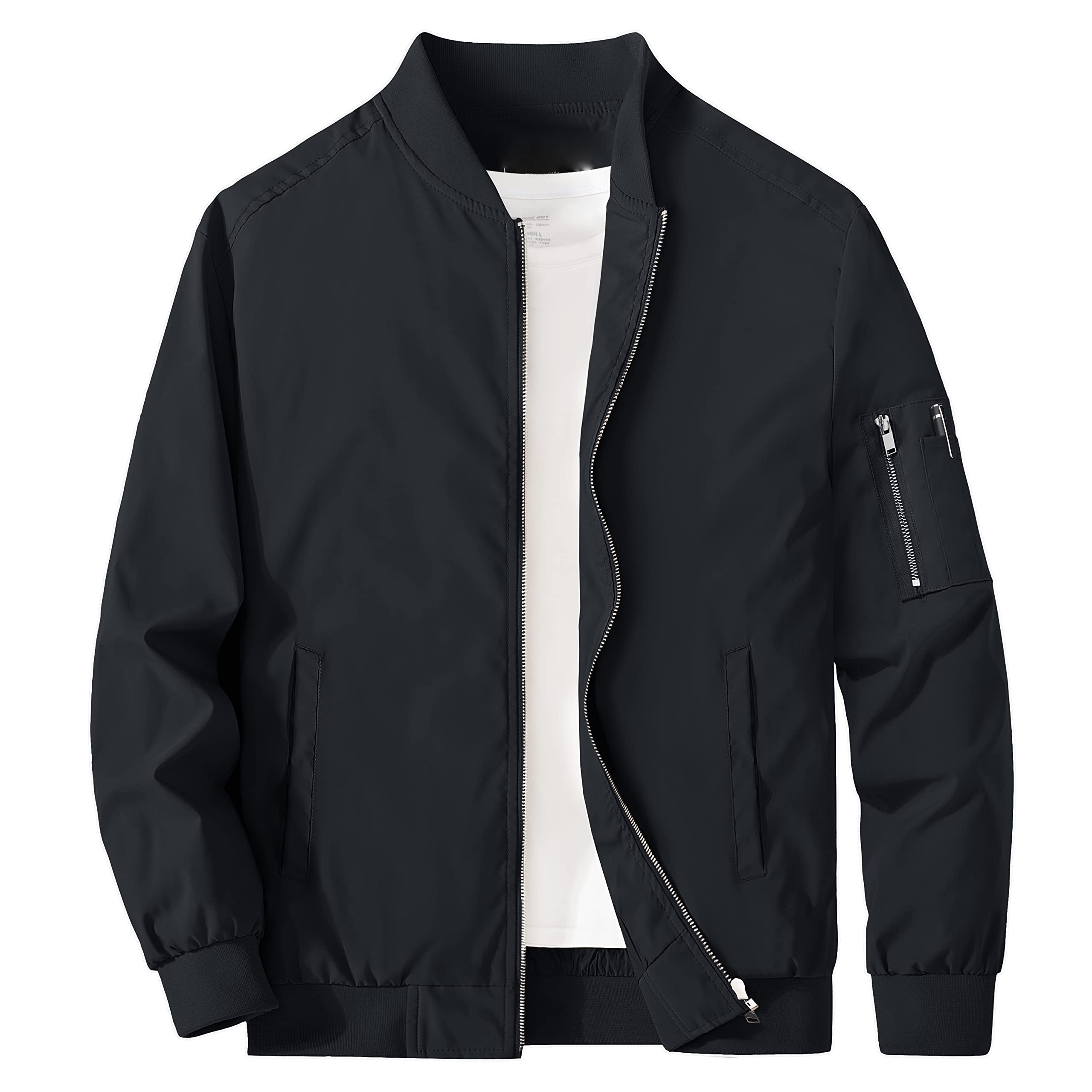 Men's Jacket Lightweight Bomber Jacket Casual Windbreaker Jackets Windproof Zip Up Coats with 5 Pockets
