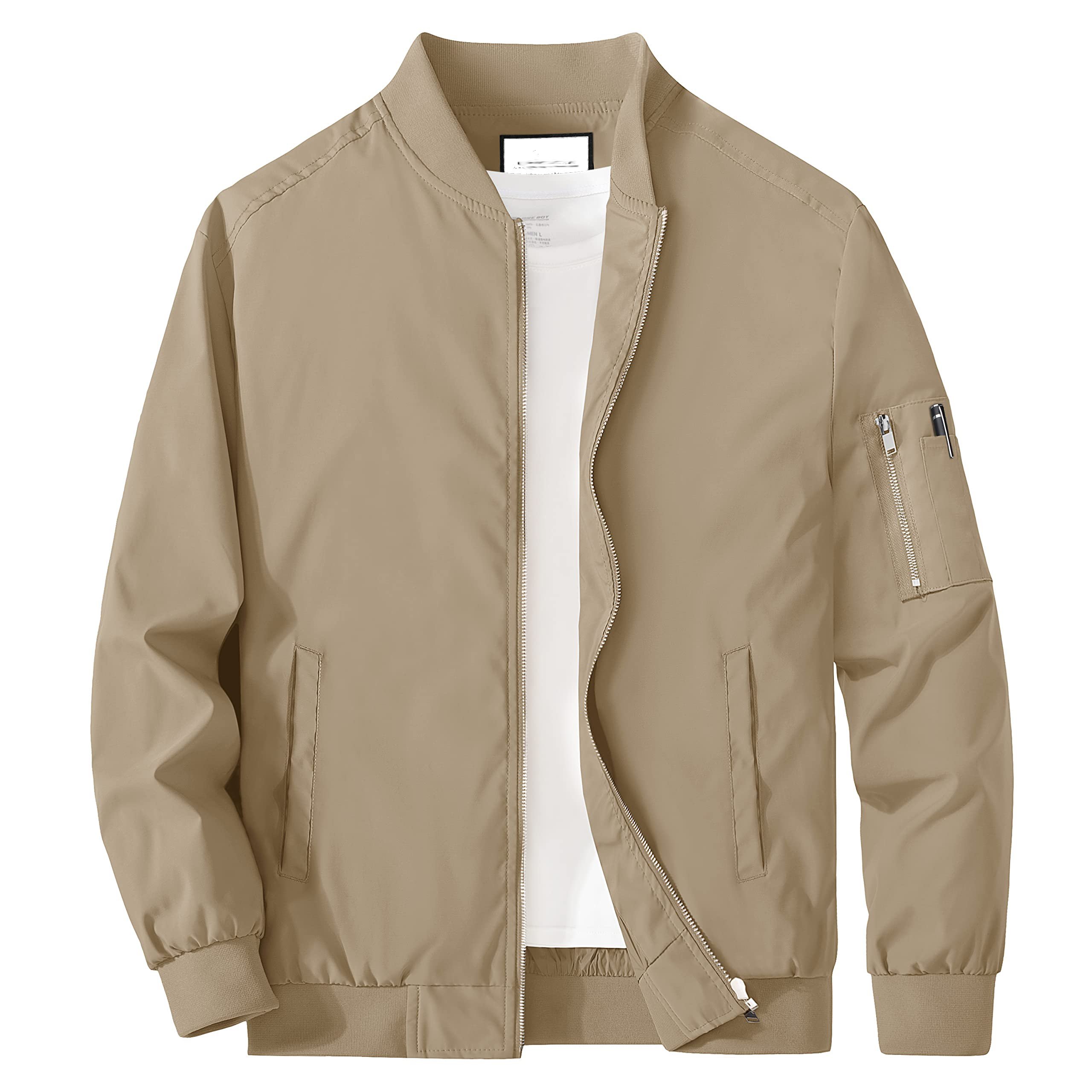 Men's Jacket Lightweight Bomber Jacket Casual Windbreaker Jackets Windproof Zip Up Coats with 5 Pockets