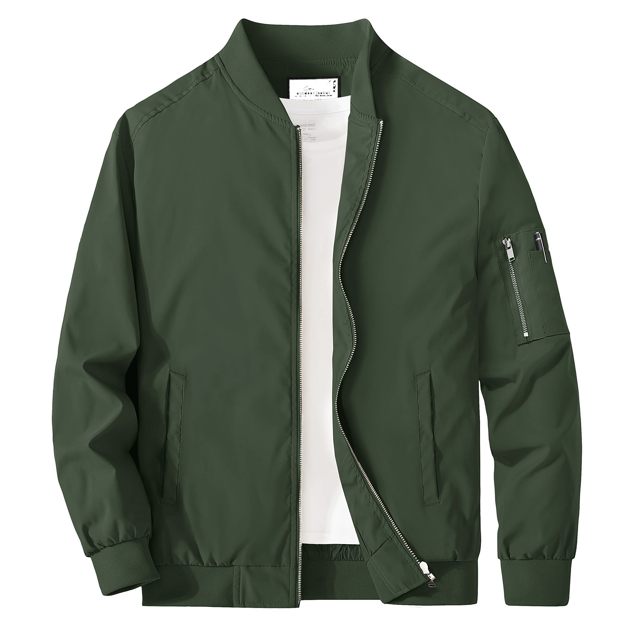 Men's Jacket Lightweight Bomber Jacket Casual Windbreaker Jackets Windproof Zip Up Coats with 5 Pockets
