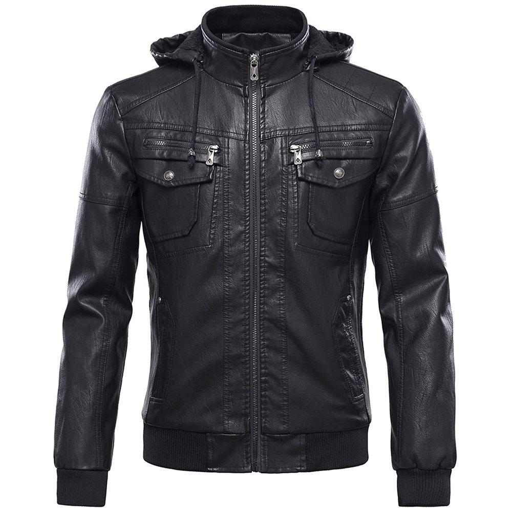 Autumn and Winter Man Solid Color Slim Fit Zipper PU Leather Jacket New Fashion Stand Collar Leather Jackets