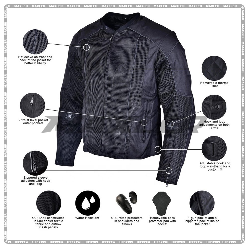 Men's Motorcycle Summer Jacket with CE Approved Armor Detachable Waterproof Lining Breathable Mesh Panels