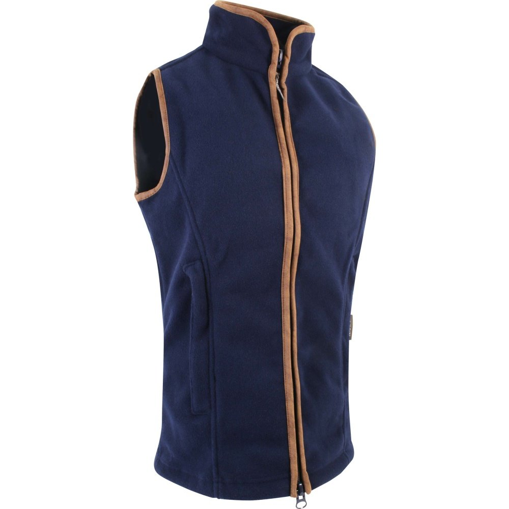 Zipper Fleece Body Warmer Gilet With Leather Trim Men's Shooting Vest High Quality OEM Clothing Manufacturer Custom Logo Gilets