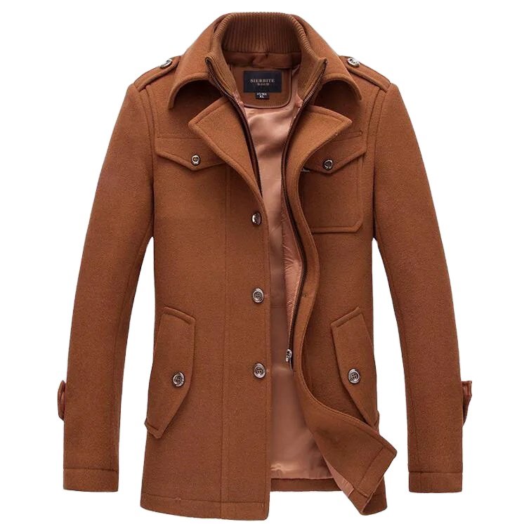 Business Solid Color Suit Collar Men's Jacket Woolen Jacket Men's Long Coat